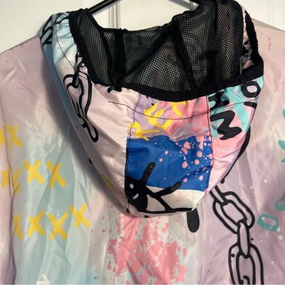 Reason Clothing Sz  Med Windbreaker Coat Jacket Designed in NYC Hooded Graffiti - Picture 8 of 10